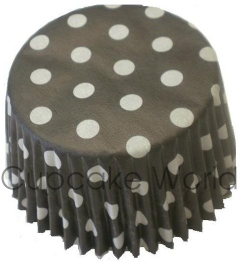 50PC BLACK POLKA DOTS PAPER MUFFIN CUPCAKE CASES AUST. MADE